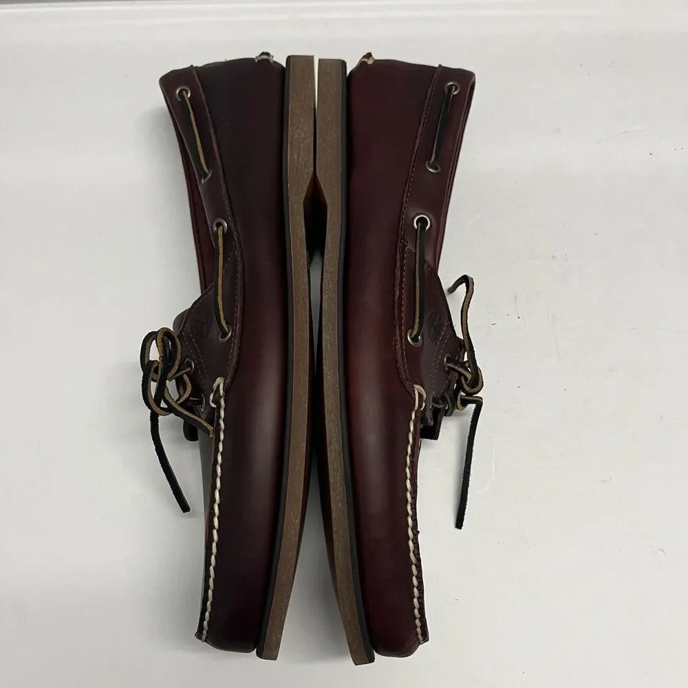 TIMBERLAND MENS CLASSIC 2 EYE ROOT BEER SHOE BROWN FULL GRAIN BOAT SHOE SZ 15 M